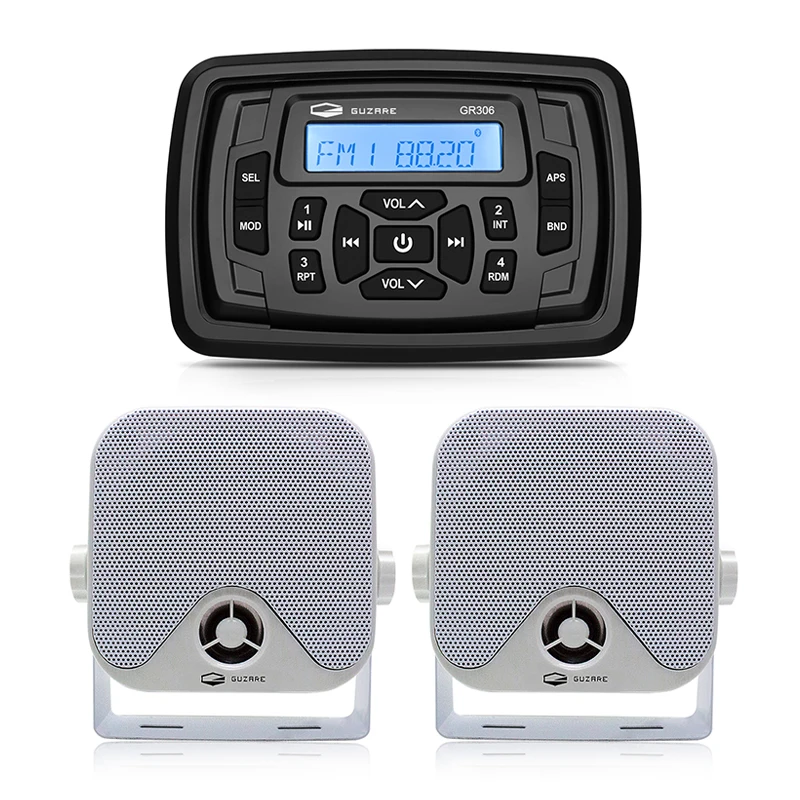 

Waterproof Marine Radio Stereo Bluetooth FM AM Receiver +2Pcs 4inch Boat Speakers for ATV SPA Golf Cart