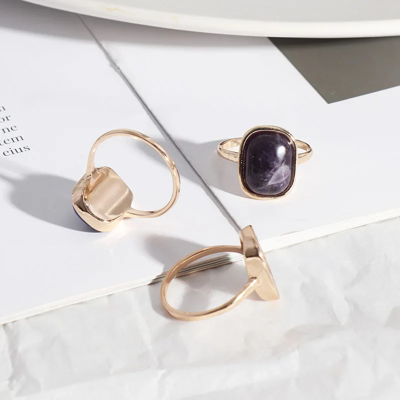 Rectangle Purple Lapis Lazuli Stone Abalone Shell Rings Fashion Inner Dia 1.7cm Gold Color Brincos Pendientes Jewelry for Women