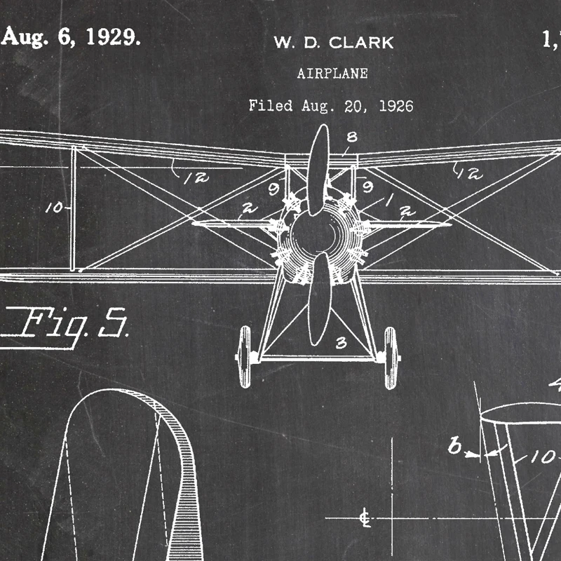 Staggered Biplane Patent Blueprint Vintage Poster Prints Aviation Artwork Decor Gallery Wall Art Canvas Painting Picture Gift