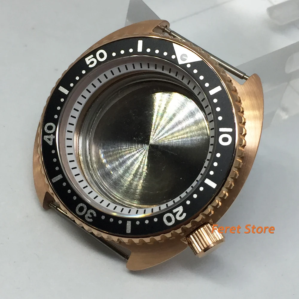 

BLIGER New Goutent 45mm Rose Gold Watch Case Black Alloy Bezel Insert White Chapter Ring Sapphire glass Fit NH35 NH36 Movement