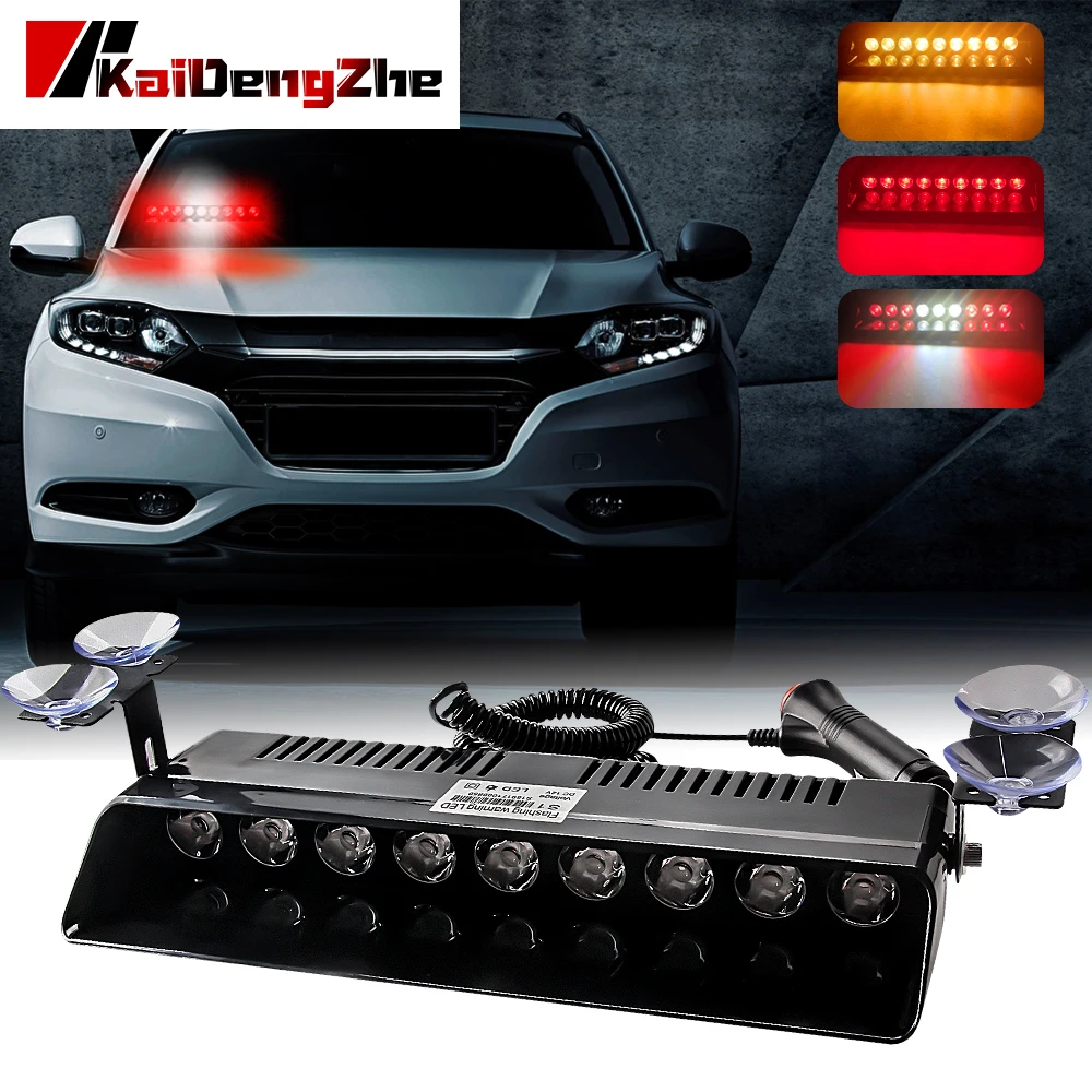 12v Strobe Light Police Windshield Warning Light Emergency Flasher Light 9LEDs 16 Flashing Modes Semaphore Light Bar Red Yellow