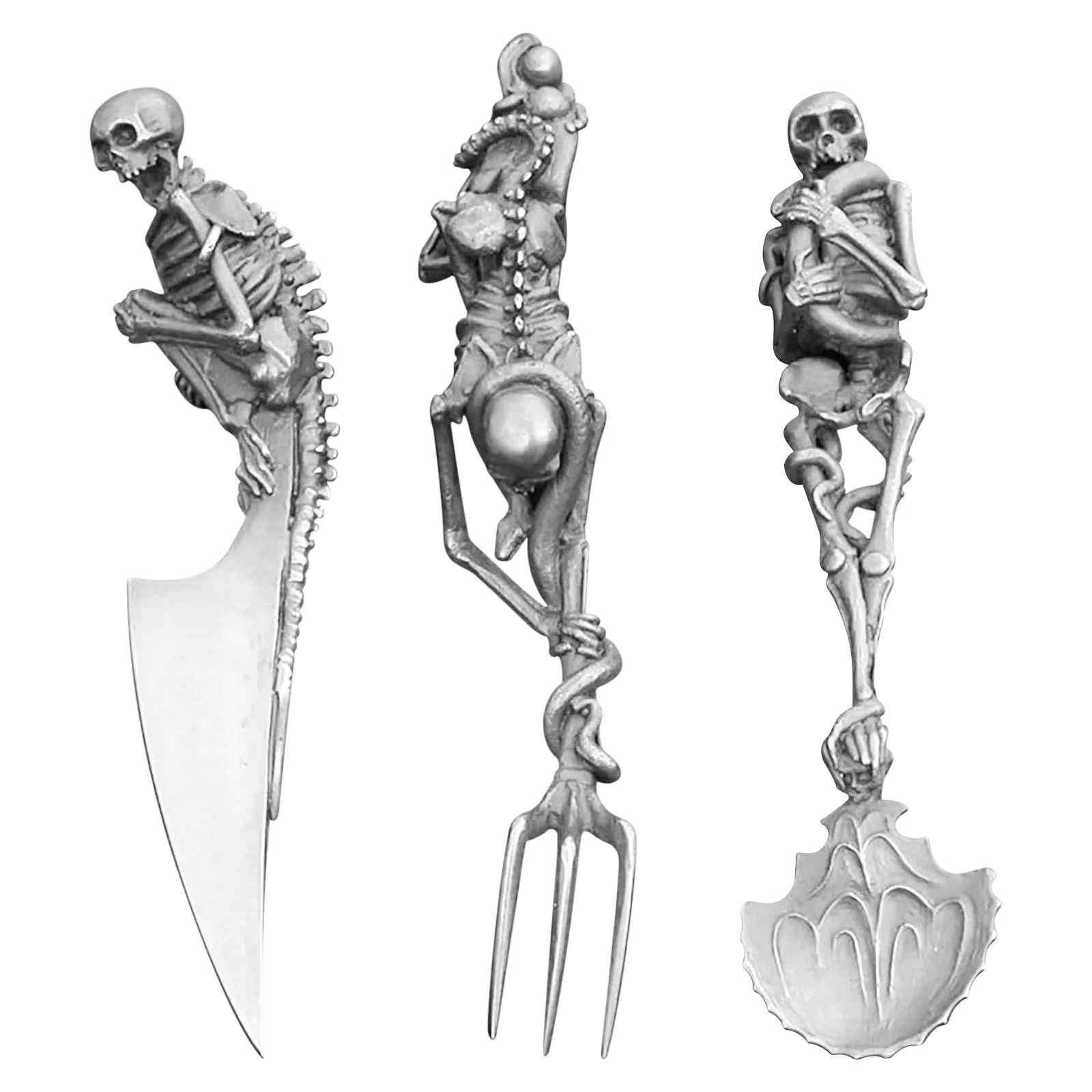 3pcs Halloween Gift Skull Fork/Spoon/Knife Tableware Cutlery Spoon Fork Sets Dining Forks Bento Accessories Kitchen Goods Garfo