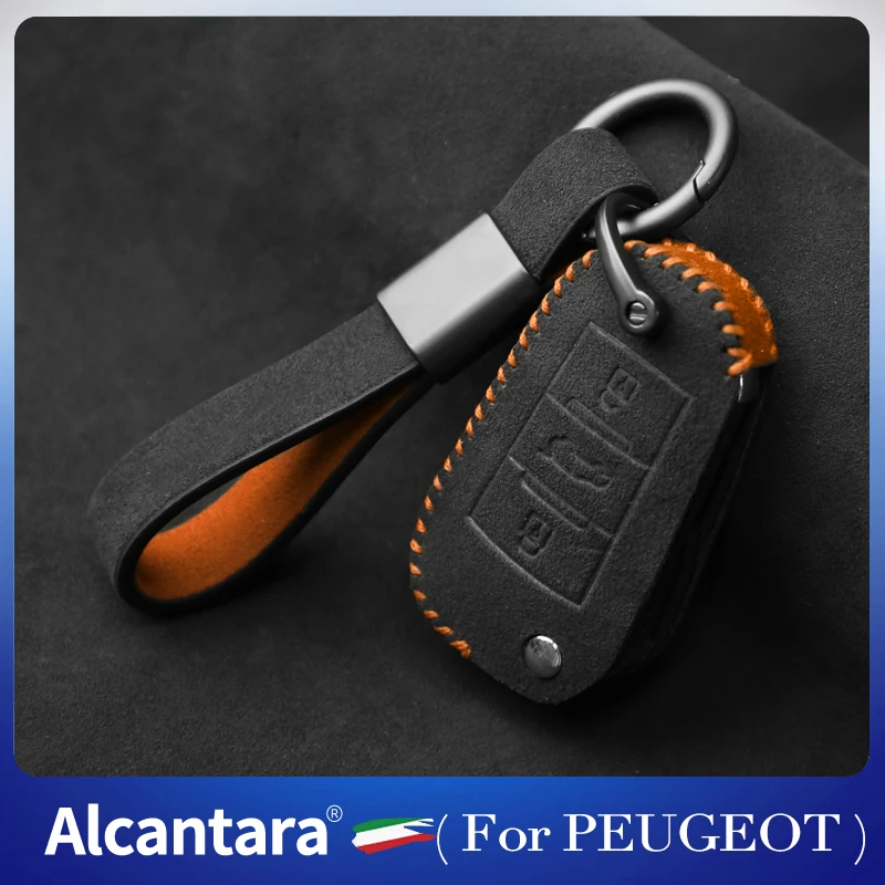 

for Peugeot 3008 208 308 508 408 2008 307 4008 key case Alcantara suede case Personalized pendant