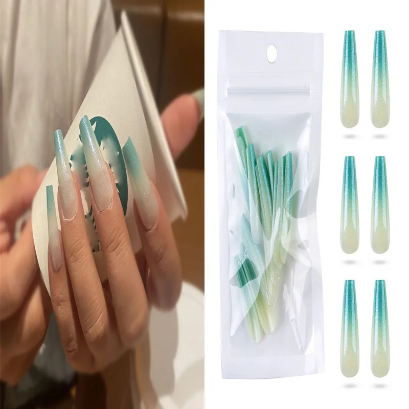 24pcs Press On Gradient Coffin Nail Tips Matte Fake Nails Long Artificial Nail Tip Ballerina ABS Nails Full Cover Stick on Nails