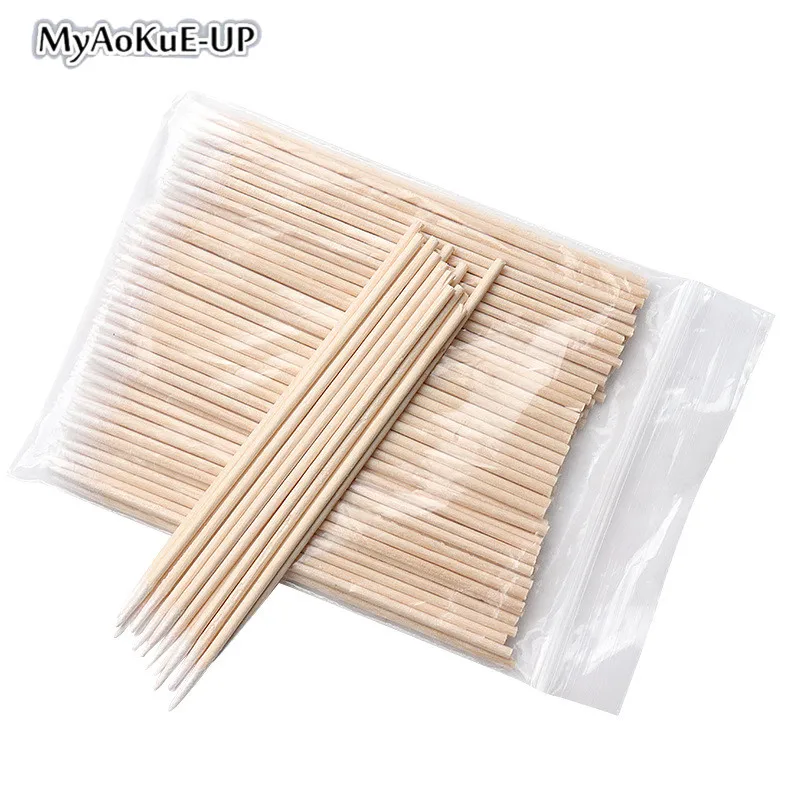 200pc Disposable Cotton Swab Lint Free Micro Brushes Wood Cotton Buds Swabs Ear Clean Stick Eyelash Extension Glue Removing Tool