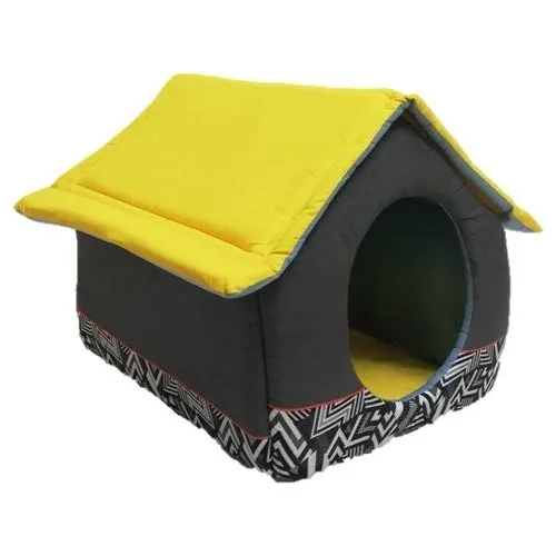 Muud Fashion Washable Roofed Cat House (40x40) Portable Black-Yellow