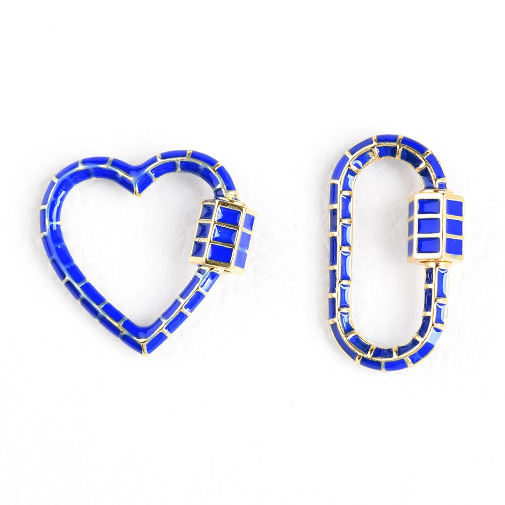 3PCS, DIY Jewelry  Stripe Heart/Oval Enamel Screw Clasps Copper Connector Lock Carabiner For Jewelry Making