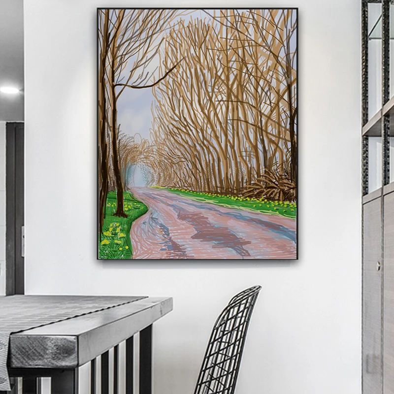 David Hockney The Arrival of Spring in Woldgate, East  Canvas Painting Print Poster For Living Room Wall Abstract Art