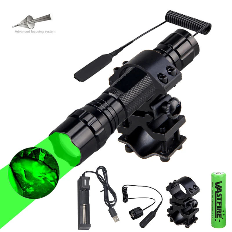 300 Yard Zoomable LED Tactical Flashlight Torch Hunting Lamp Adjustable Flash Light+Rifle Scope Mount+Switch+18650+Charger