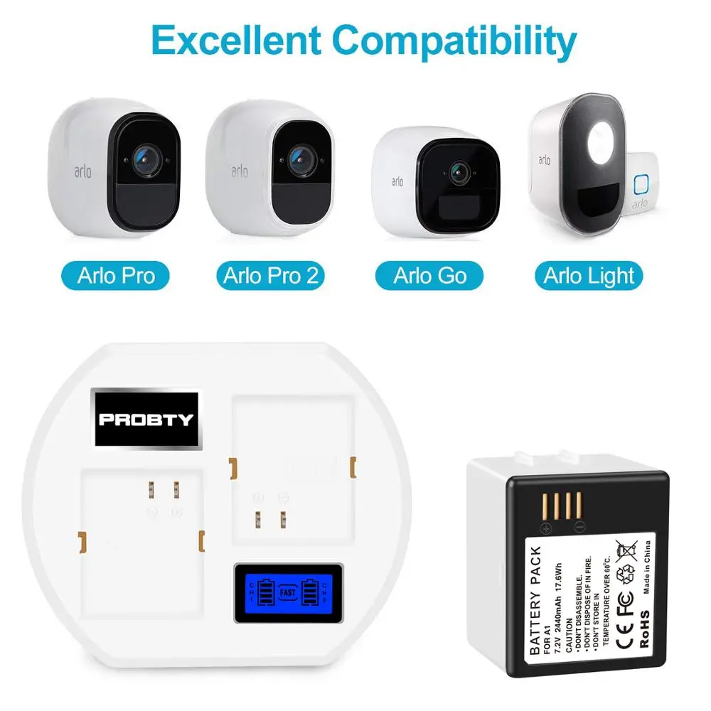 7.2V 2440mAh for Netgear Arlo Pro new lithium-ion rechargeable battery pack + battery charger with LCD display charging, replace