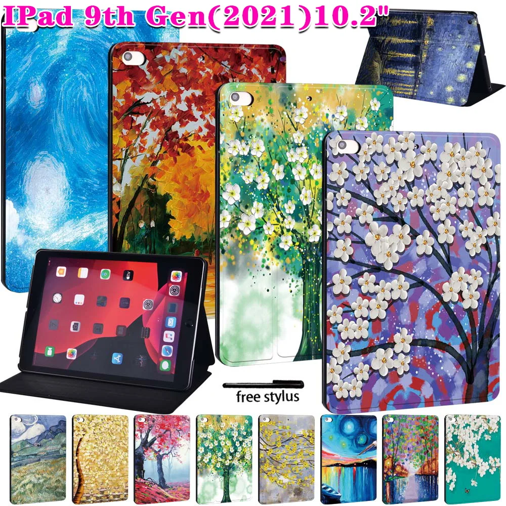 

Case for Apple IPad (2021) 9th Generation 10.2 Inch Pu Leather Pu Stand Cover Tablet Foldable Protective Case + Stylus