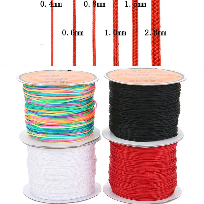 45 metrów 0,4 0,6 0,8 1 1,5 mm Nylonowa nić sznurkowa do bransoletki Chiński węzeł Kumihimo Macrame Pleciona nić sznurkowa Biżuteria