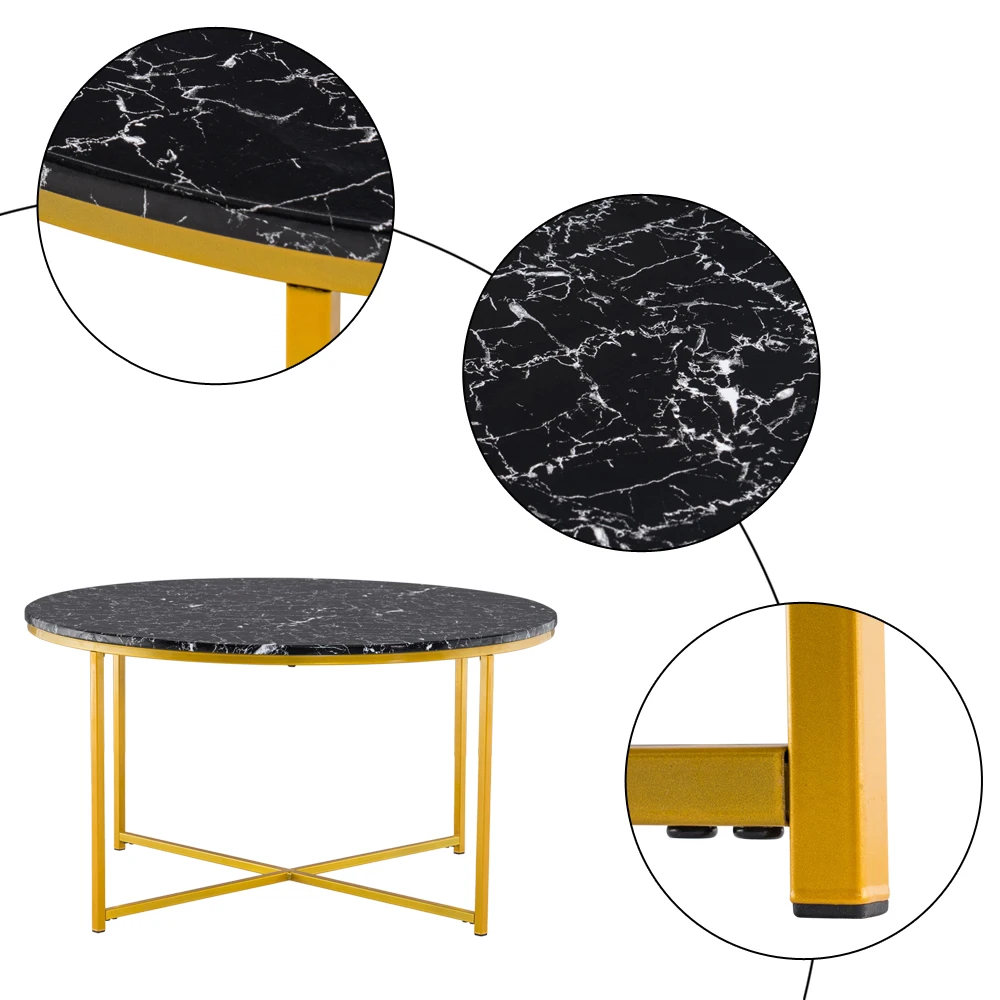 Two Colors [90x90x48.5cm]  Marble Simple Round Coffee Table  Side Table for Living Room