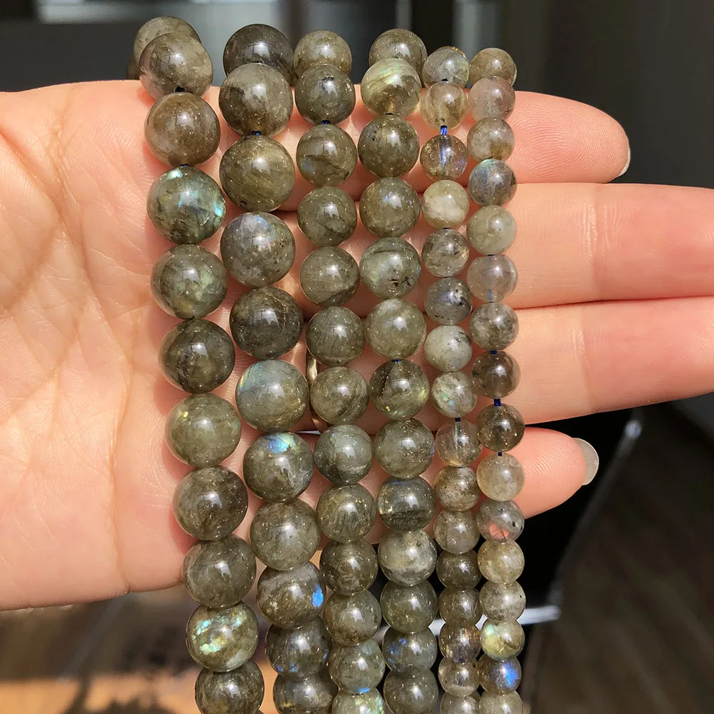 6 8 10mm Natural Stone Green Labradorite Round Loose Spacer Beads for Jewelry Making DIY Bracelet Charms Accessories 15\'\'Inches