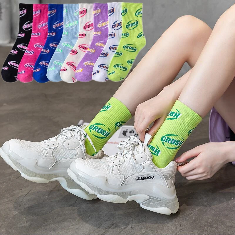 Japan Harajuku style colorful personality woman socks fluorescent color street fashion hip-hop skateboard happy girl socks