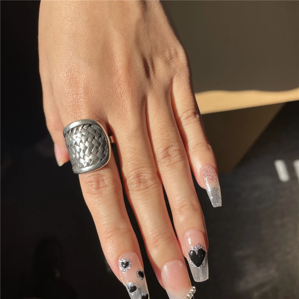 Vintage Silver Color Metal Geometric Irregular Flowers Love Opening Rings for Women Girls Party Travel Punk Jewelry HUANZHI 2021