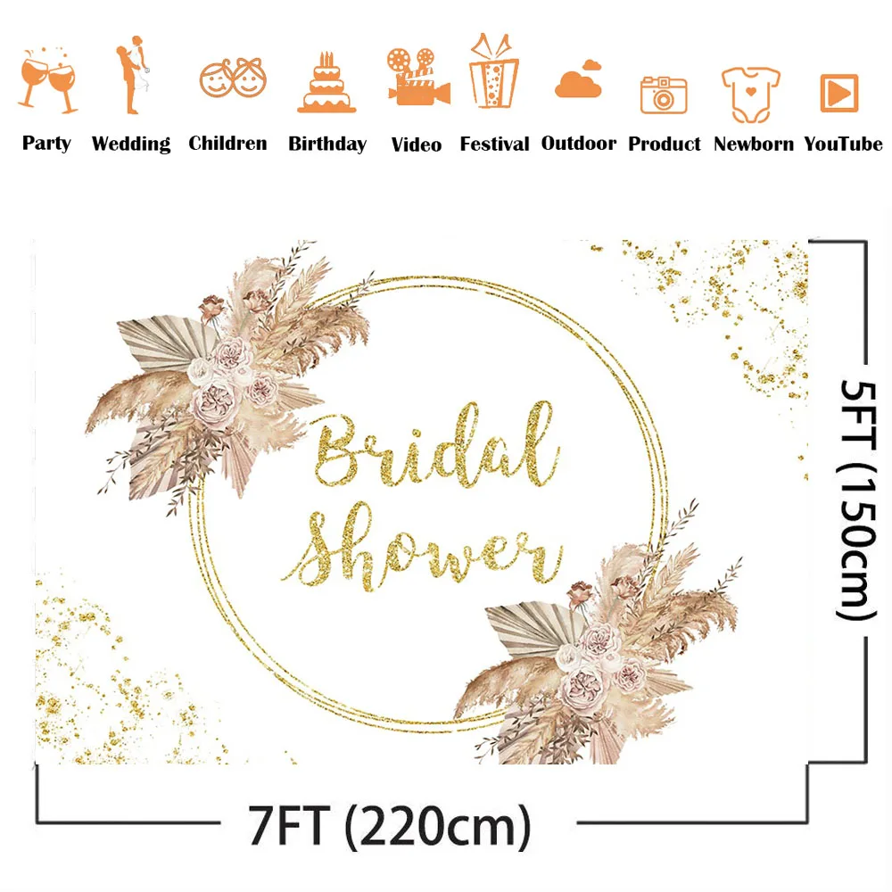 Brown Flower Bridal Shower Backdrop Gold Glitter Dots Background for Photo Studio Photocall Wedding Theme Party Decoration