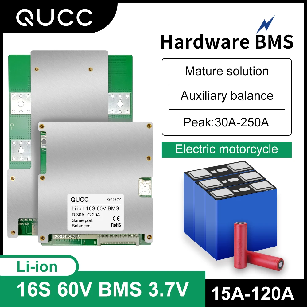 QUCC BMS 16S 60V 18650 Balancer 120A 100A 60A 50A 40A 30A 20A płyta zabezpieczająca baterię litową PCB dla pojazd elektryczny Ebike