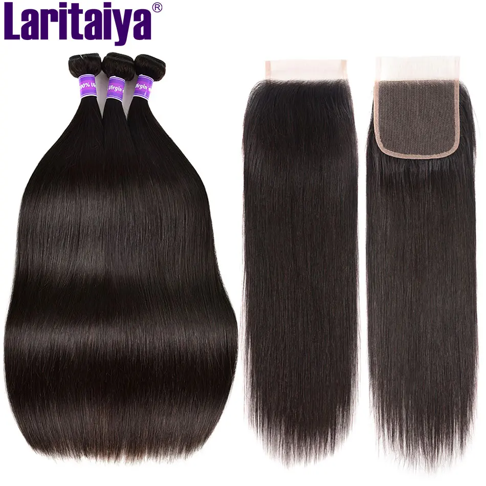 Malaysian Straight Hair Bundles With Closure 100% Human Hair 2/3/4 Bundles With Frontal Transparent Lace Frontal With Bundles