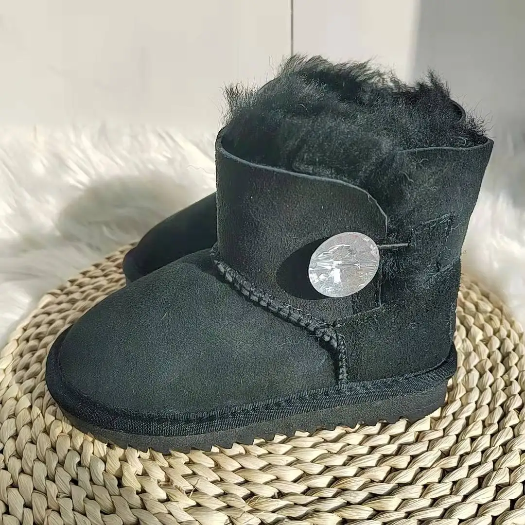 2022 New Real Sheepskin Fur Handmade Waterproof Girls Boots Winter Fur Warm Kids Snow Boots For Girls Brand Children Shoes