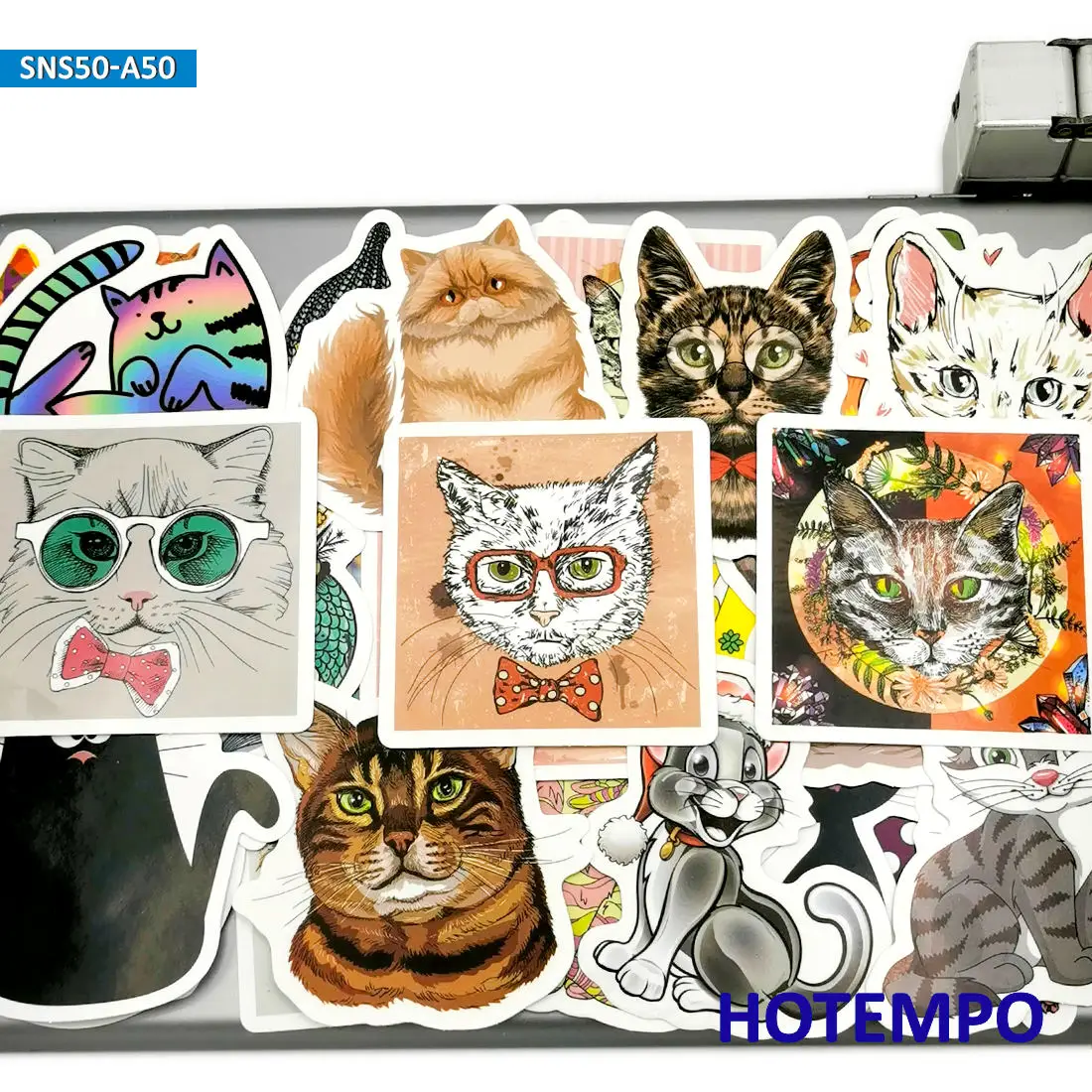 50pcs Cute Cool Cat Pattern Mixed Cartoon Waterproof Stickers Pack for Kids DIY Laptop Suitcase Phone Case Skateboard Bike Car