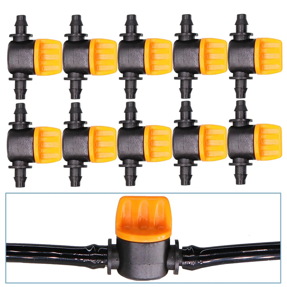 

10PCS 1/4'' Barbed Mini Valve Shut Off Coupling Connectors for 4/7mm Hose Garden Water Irrigation Pipe Adaptor Greenhouse