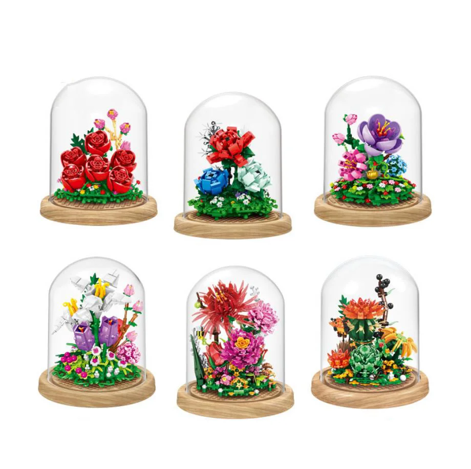 Idea Mini Block Potted Plants Building Brick Chinese Rose Violet Lily Cactus Immortal Flower Model Figures Toys For Gifts