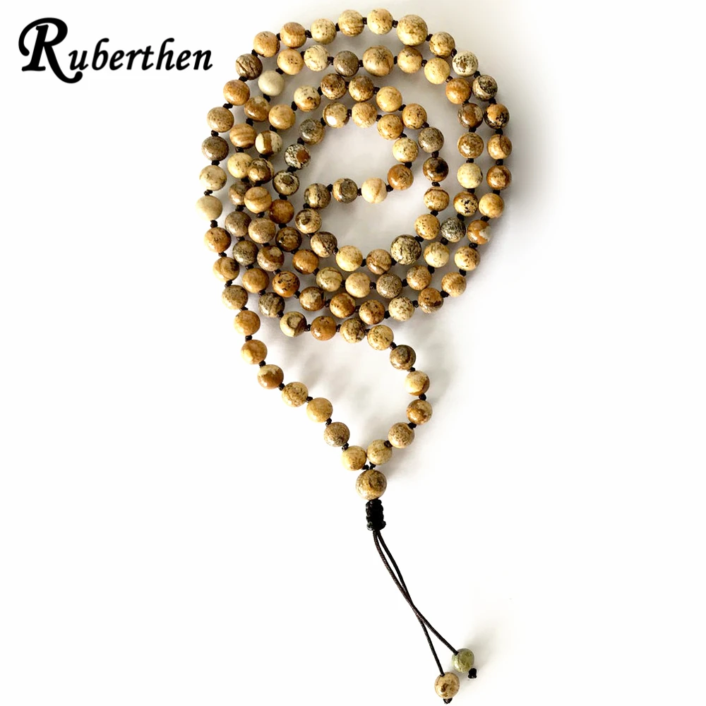 Ruberthen – Bracelet de prière en jaspe pour femmes, 6mm, ajustable, noué à la main, de haute qualité, pour la méditation