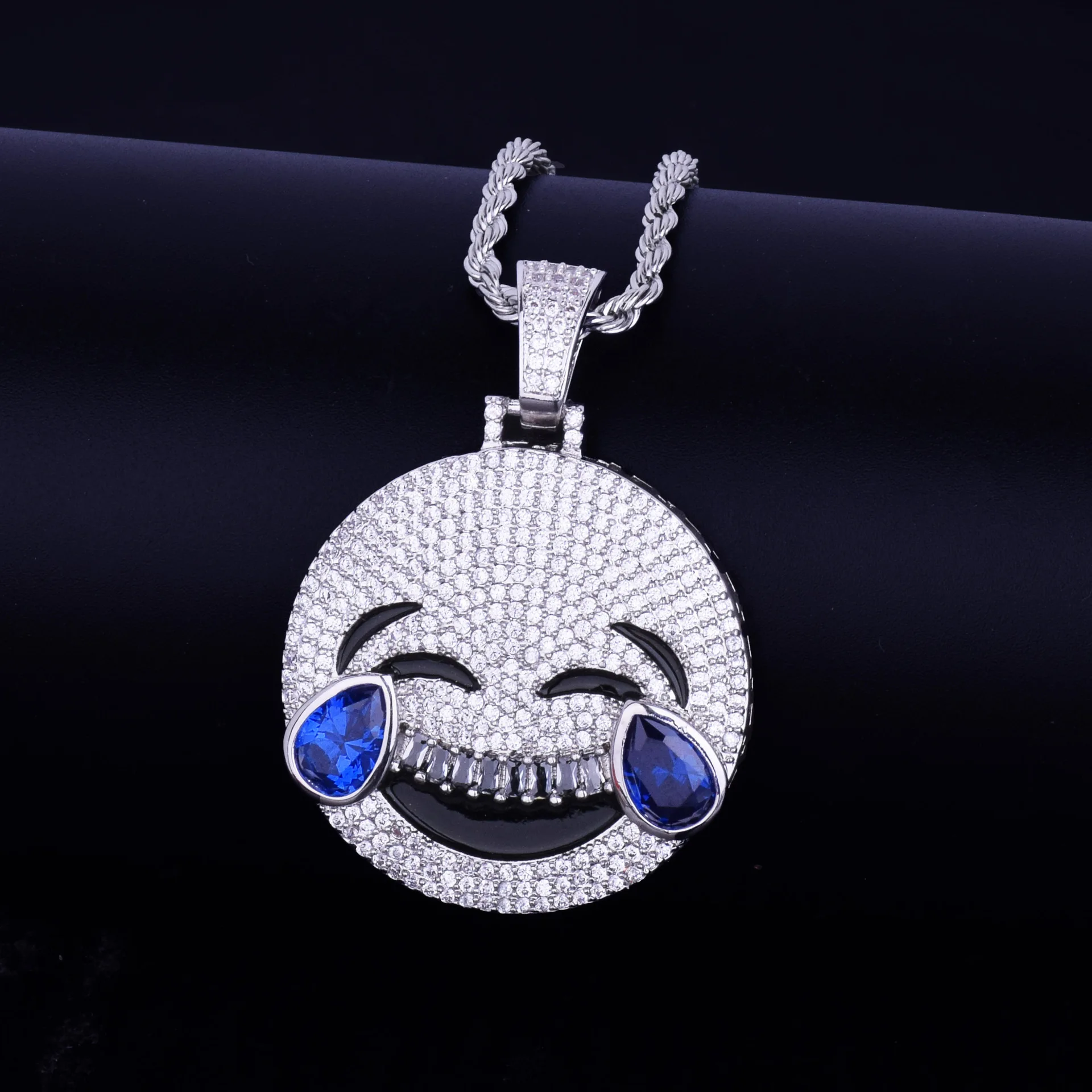 

Iced Out Laugh Cry Necklace & Pendant with 4mm Tennis Chain Gold Silver Color Bling Cubic Zircon Men's Hip Hop Jewelry for Kid