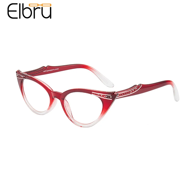 Elbru Fashion Bronzing Diamond Cat Eye Reading Glasses Classic Style Presbyopic Spectacle Flat Lens Glasses Frame Men and Women