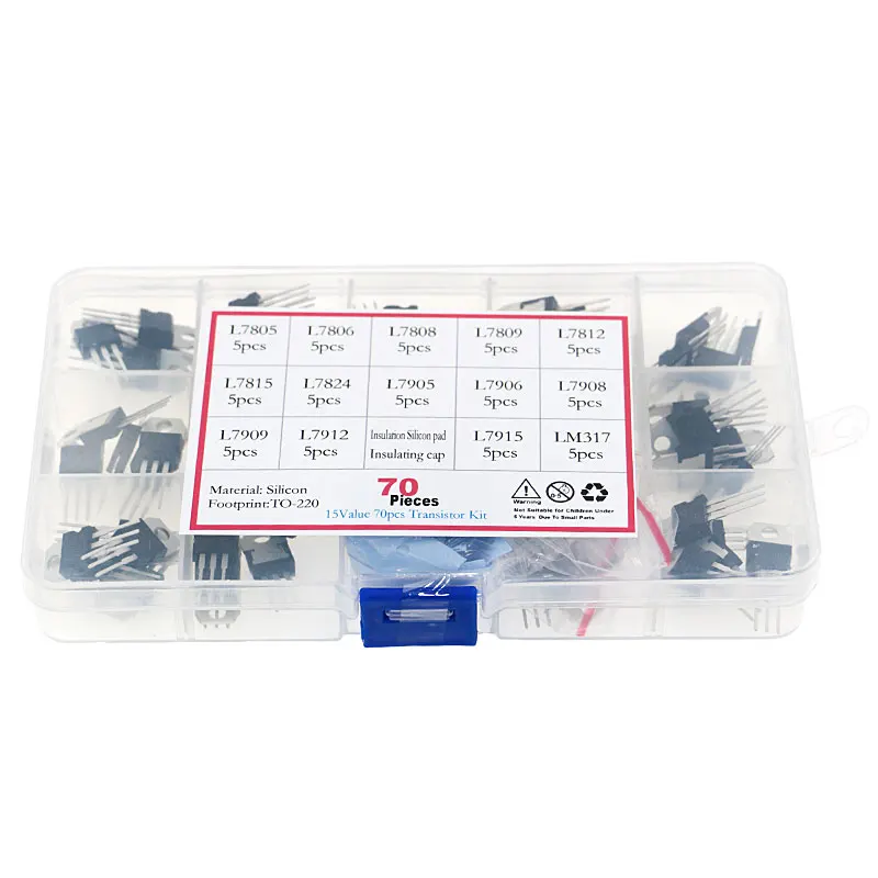 70Pcs 14 Voltage Regulator Values Transistor Kit set L7805 7806 7808 7809 7812 7815 7824 7905 7906 7908 7912 7915 LM317