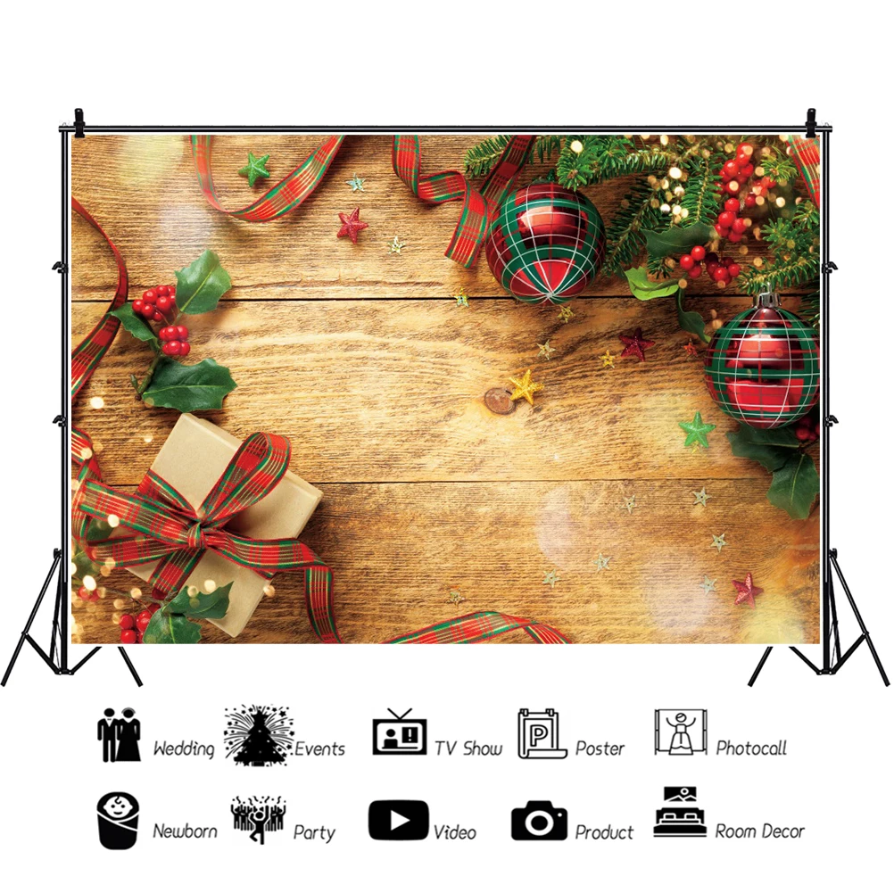 Laeacco stare drewniane deski świąteczne prezenty Polka Dots Glitters Banner spersonalizowane plakat tło fotograficzne Photo Backdrops