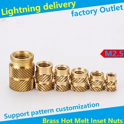 M2.5 Brass Hot Melt Inserts Nut Heating Molding Copper Thread Inset Nuts SL-type Double Twill Knurled Injection Brass Nut 100Pcs