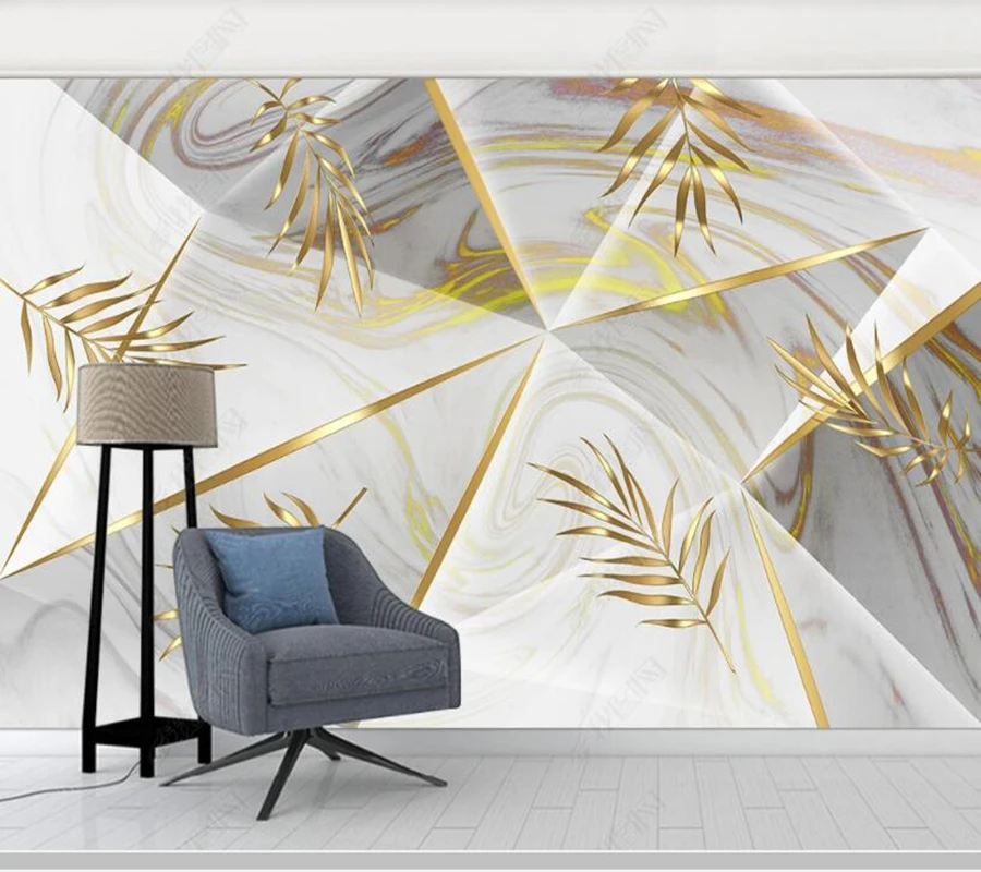 

Papel de parede marble background wall with golden leaves abstract geometric 3d wallpaper mural,living room bedroom home decor