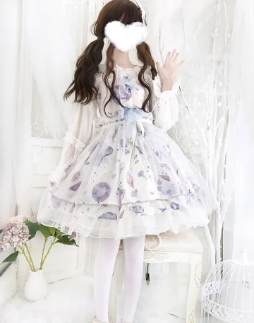 Sea Moon Jellyfish jsk pasek opaska dziecięca Lolita dziewczyna sukienka z wysokim stanem księżniczka spotkanie przy herbacie słodka sukienka lolita koronka w stylu vintage bowknot