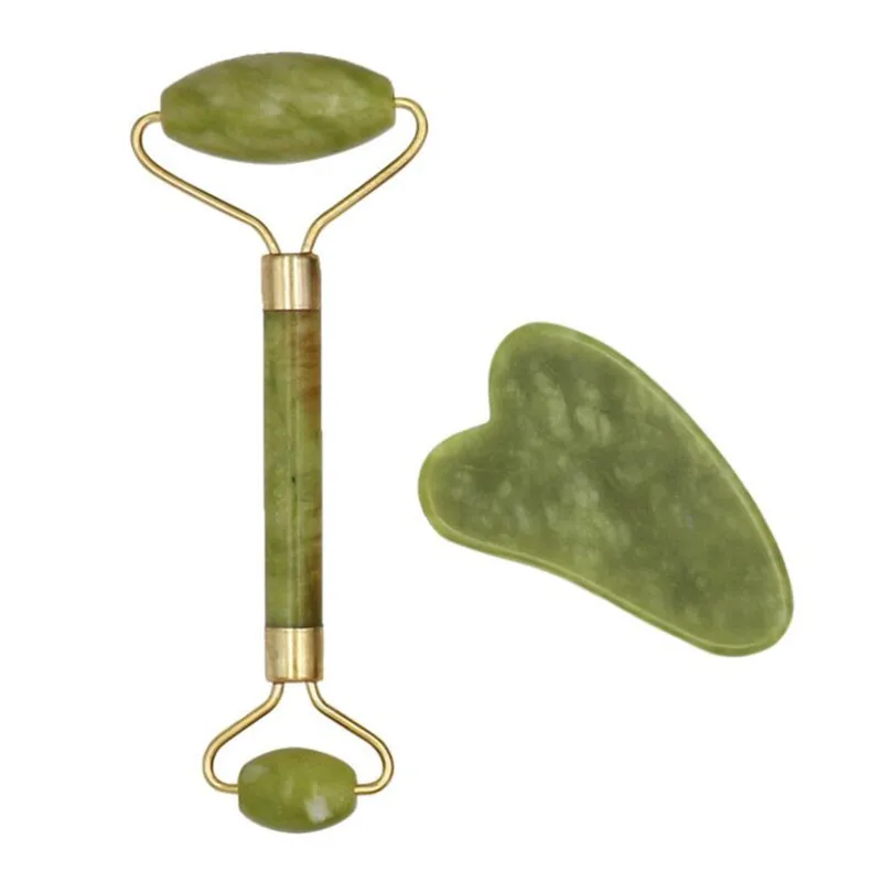 Facial Massage Roller Guasha Board Double Heads Natural Jade Stone Face Lift Body Skin Relaxation Slimming Beauty Neck Thin Lift