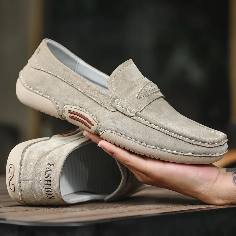 Plus size Cow Suede Men Loafers Genuine Leather Shoes Men Flats Comfortable Casual Driving shoes Hot Sale Moccasins Men shoes