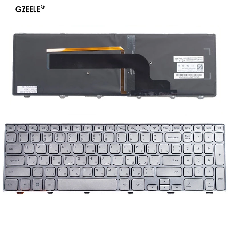 Nowa klawiatura do laptopa RU/US/AR/HU do Dell Inspiron 15-7537 15-7000 P36F Series z podświetleniem srebrnym