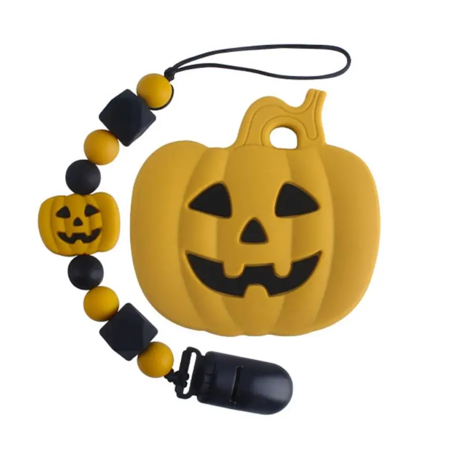 Halloween Dummy Chain niemowlę smoczek silikonowy klipsy dynia ząbkowanie Holder Baby Teether Set prezent dla dziecka