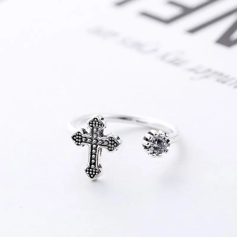 Retro Black Big Cross Open Ring For Women Party Jewelry Men Trendy Gothic Metal Color Finger Ring Anillo Jewelry gift