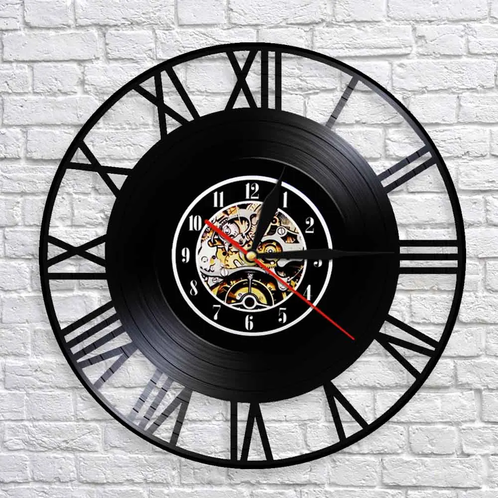 Vintage Roman Numerals Vinyl Record Wall Clock 12