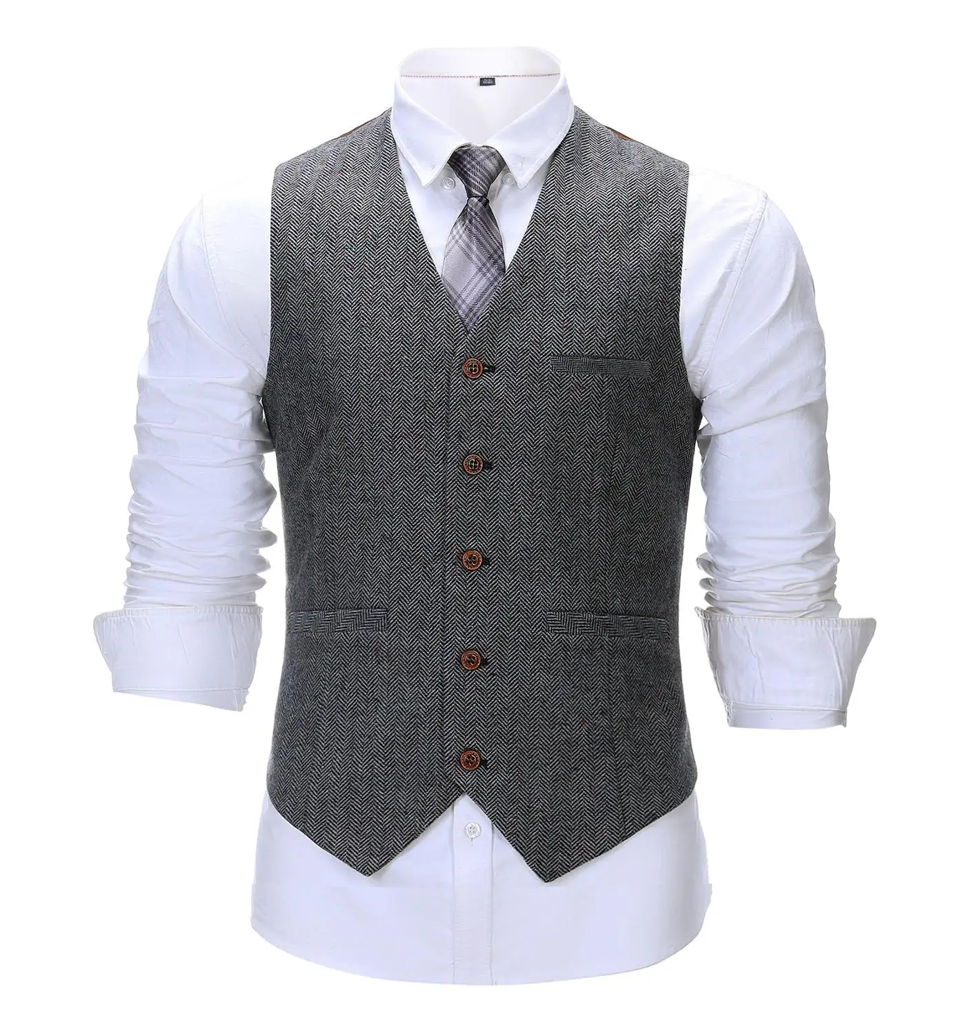 Men\'s Herringbone Wool Tweed Slim Fit Leisure Cotton Suit Burgundy Vest Gentleman Business Brown Waistcoat For Wedding Groom