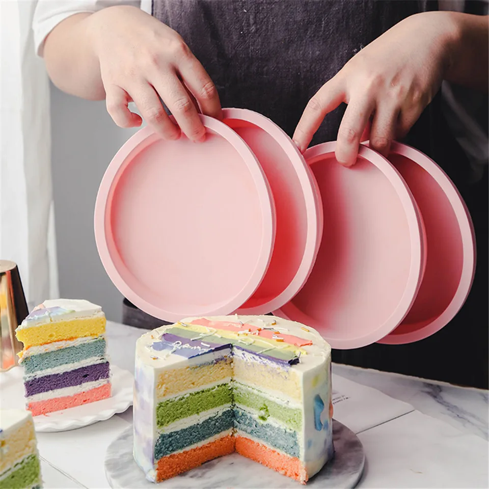 4pc Layer Bakeware Molds Silicone Cake Pan Cake Mold Round Heart Dessert Cutting-free Cakes Mould Muffin Baking Tools Cake Molds