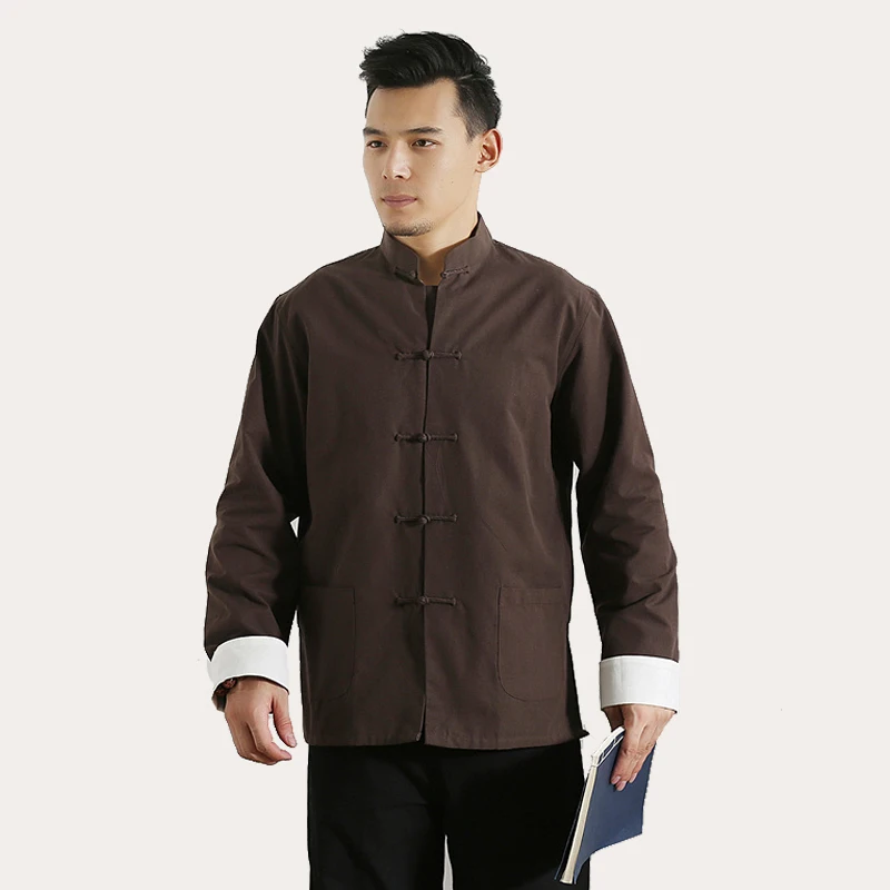 Chaqueta de Kung Fu chino tradicional para hombre, camisa de manga larga de doble cubierta, uniforme de Tai Chi, color rojo, 100% algodón