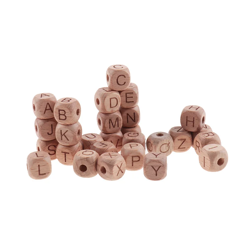 Fkisbox 12mm 500pcs Natural Beech Wood Letter Beads Alphabet Teething Jewelry DIY Baby Teether Necklace Bracelet Accessories