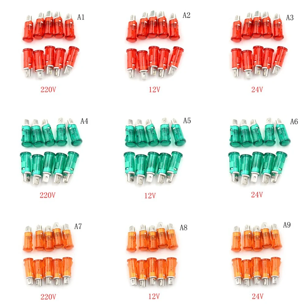 10Pcs 220V 110V 12V/24VDC Panel Mounting Neon Indicator Red Green Yellow Lights 10MM MDX-11A Pilot Guiding Signal Lamp