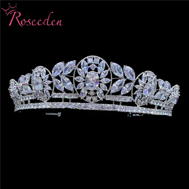 

Classic Paved Full Cubic Zirconia Tiara CZ Tiaras Bridal Diadem Wedding Hair Accessories Jewelry RE3641