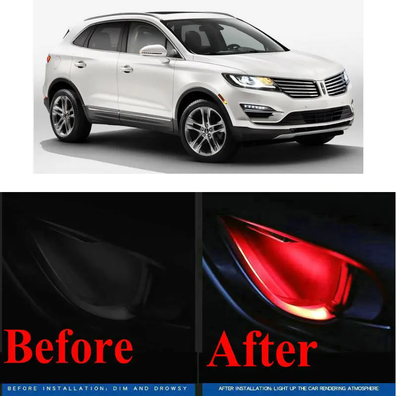 

4pc CF style stickers on cars interior inside door handle atmosphere lamp for Lincoln mkc mks mkt mkx mkz Navigator Corsair