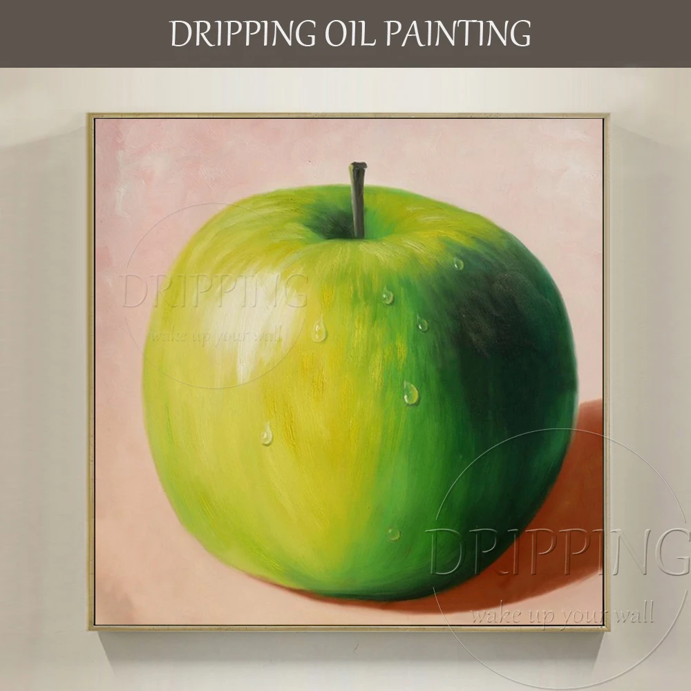 Hand-painted High Quality Delicious Green Apple Acrylic Painting on Canvas Still Life Big Apple Acrylic Painting for Kitchen