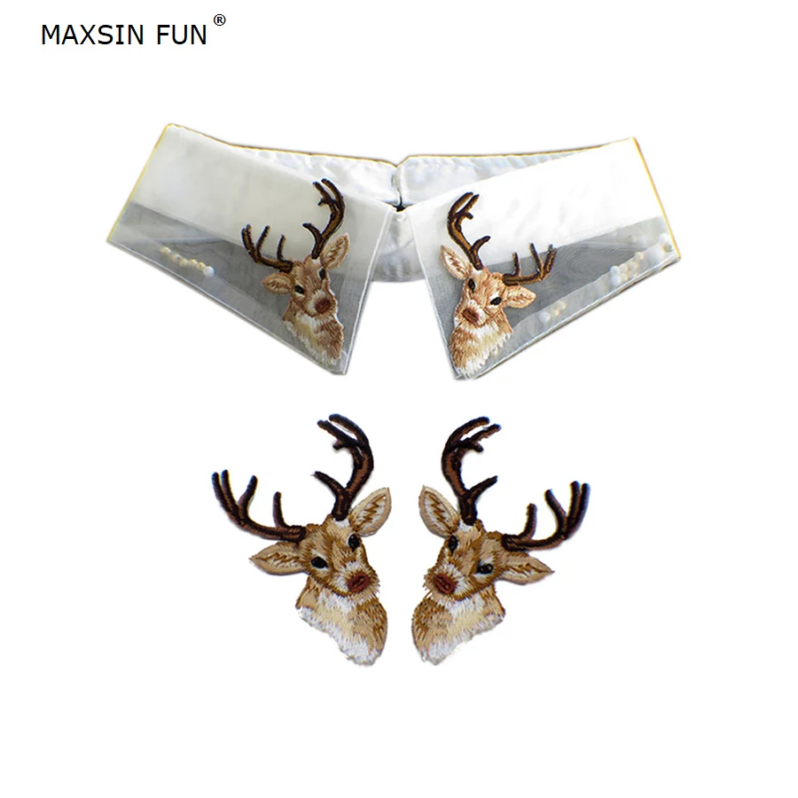 MAXSIN FUN 1PC Deer Elk Head Patches Clothing Embroidery Iron On Animal sticker DIY Clothing Accessories